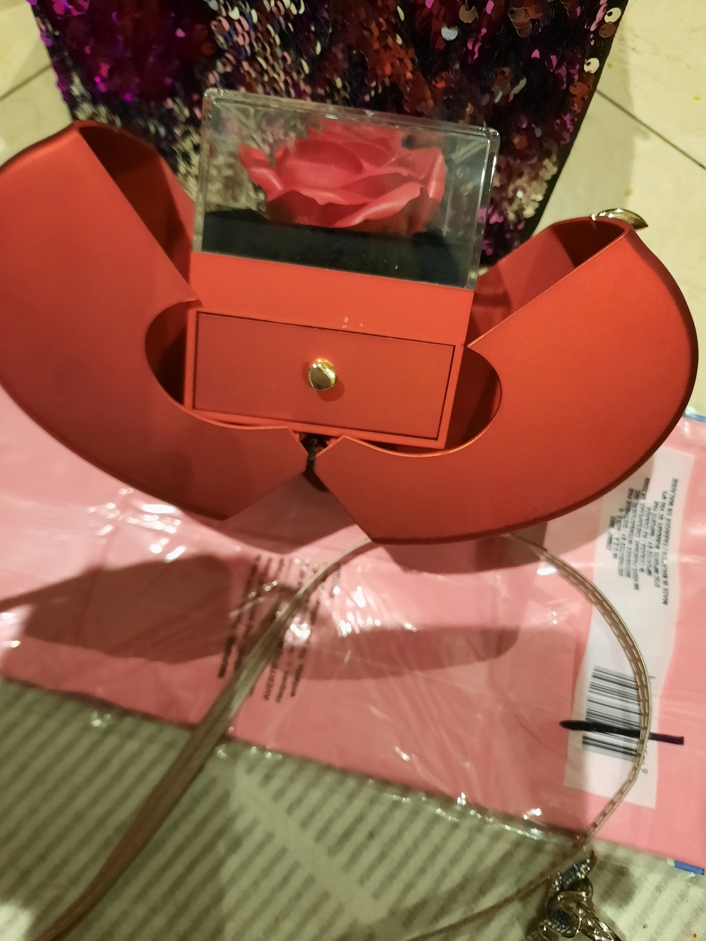 GORGEOUS Red 3D Heart-Shaped Jewelry Box with Rose Detail